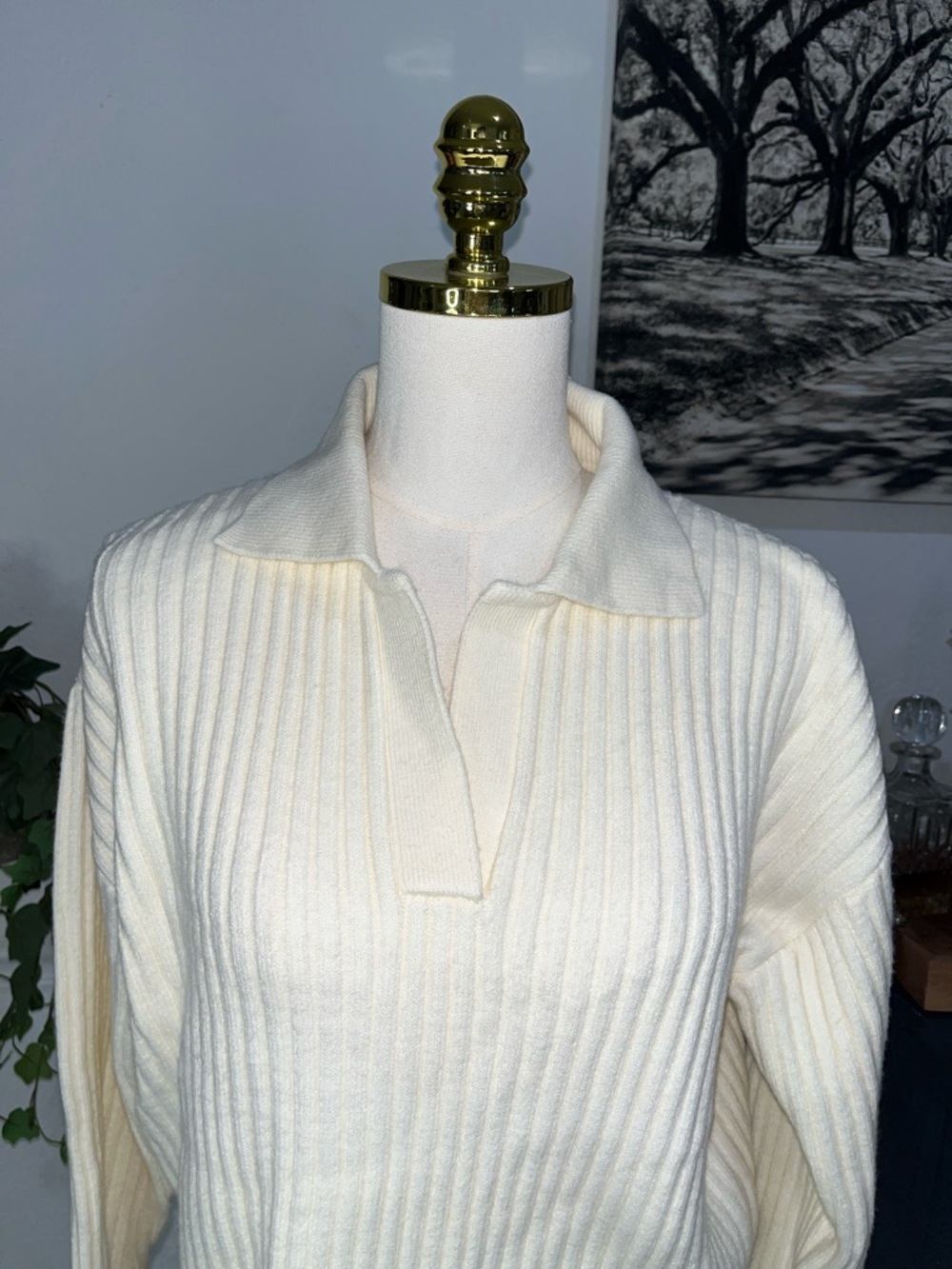 NWT The Drop Ivory Ribbed Polo Sweater - Marcy Women's Knit Pullover small - Picture 7 of 9